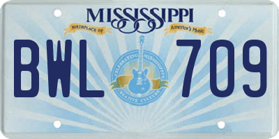 MS license plate BWL709