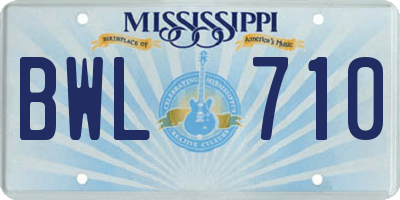 MS license plate BWL710
