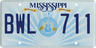 MS license plate BWL711
