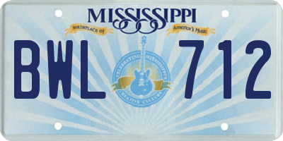 MS license plate BWL712