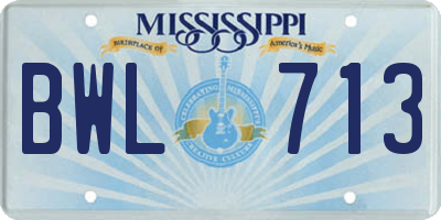 MS license plate BWL713