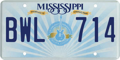MS license plate BWL714
