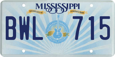 MS license plate BWL715
