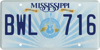 MS license plate BWL716