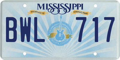 MS license plate BWL717