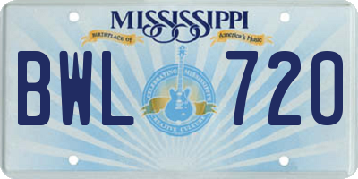 MS license plate BWL720