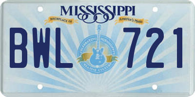 MS license plate BWL721