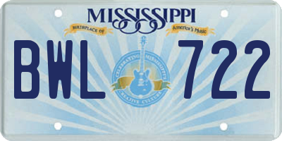 MS license plate BWL722
