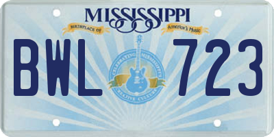 MS license plate BWL723