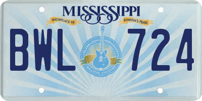 MS license plate BWL724
