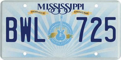 MS license plate BWL725