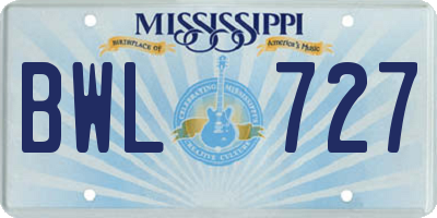 MS license plate BWL727