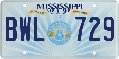 MS license plate BWL729