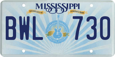 MS license plate BWL730