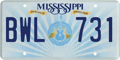 MS license plate BWL731
