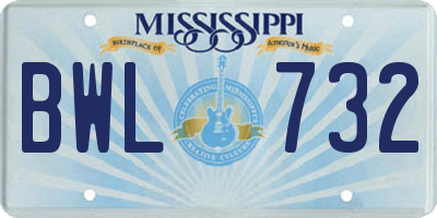 MS license plate BWL732