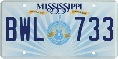 MS license plate BWL733
