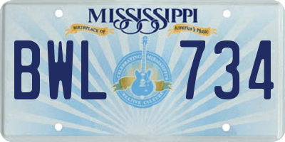 MS license plate BWL734