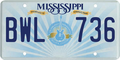 MS license plate BWL736