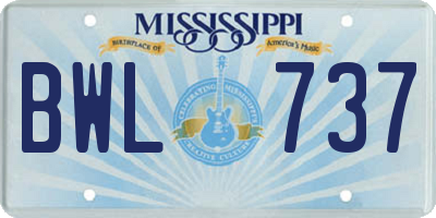 MS license plate BWL737