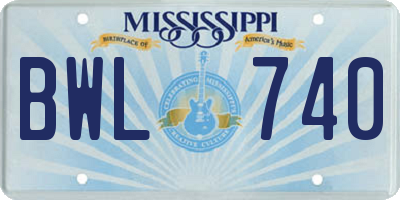 MS license plate BWL740