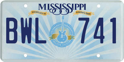 MS license plate BWL741