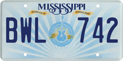 MS license plate BWL742
