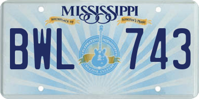 MS license plate BWL743