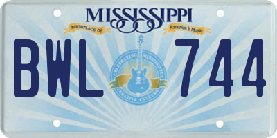 MS license plate BWL744