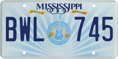 MS license plate BWL745