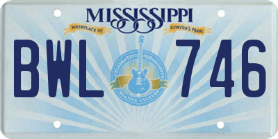 MS license plate BWL746