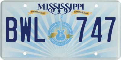 MS license plate BWL747