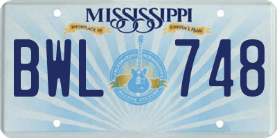 MS license plate BWL748
