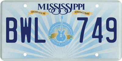 MS license plate BWL749