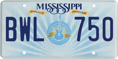 MS license plate BWL750