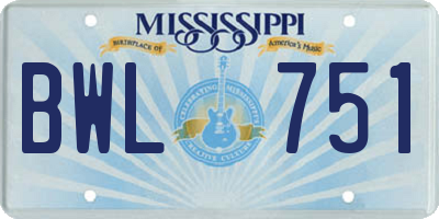 MS license plate BWL751
