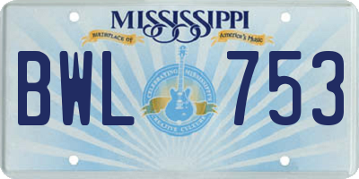MS license plate BWL753