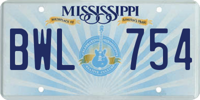 MS license plate BWL754