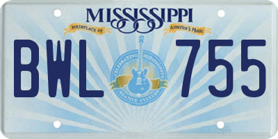 MS license plate BWL755