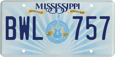 MS license plate BWL757