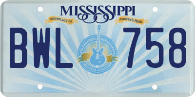 MS license plate BWL758