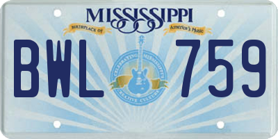MS license plate BWL759