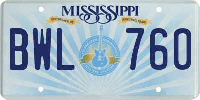 MS license plate BWL760