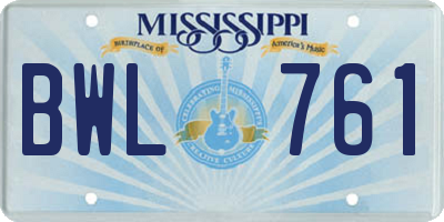 MS license plate BWL761