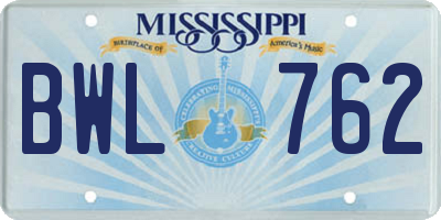MS license plate BWL762