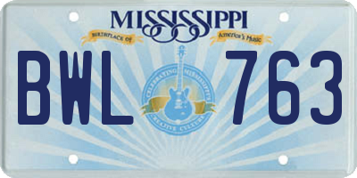 MS license plate BWL763