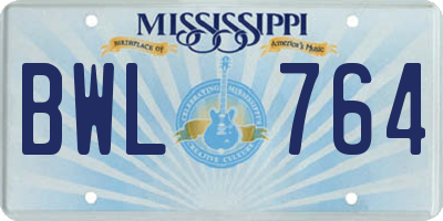 MS license plate BWL764