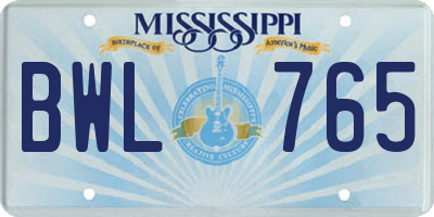 MS license plate BWL765