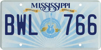 MS license plate BWL766