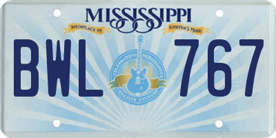 MS license plate BWL767